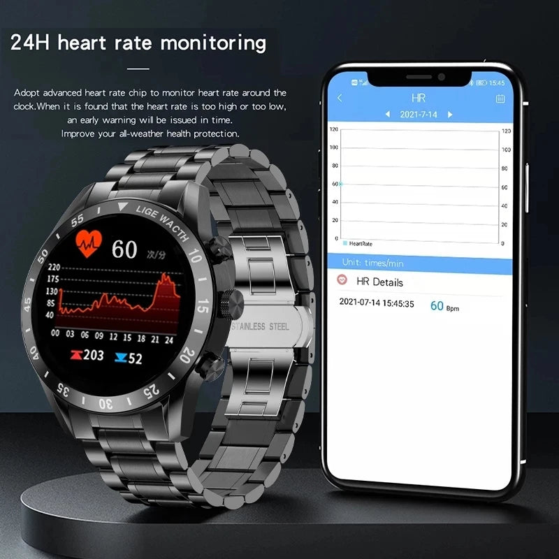 2022 LIGE New Bluetooth Call Smart Watch Men Full Touch waterproof Sports Fitness Watch Luxury Smart Watches For Men IOS Android