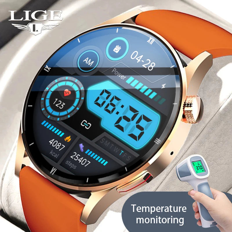 LIGE New Smart Watches Men Custom Dial Bluetooth Call Sport Fitness Temperature Heart Rate Monitor Watches Waterproof Smartwatch