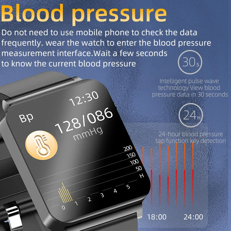 New Blood Glucose Meter Smart Watch Men ECG Heart Rate Blood Pressure Temperature Health Tracker Smart Watches For Huawei Xiaomi