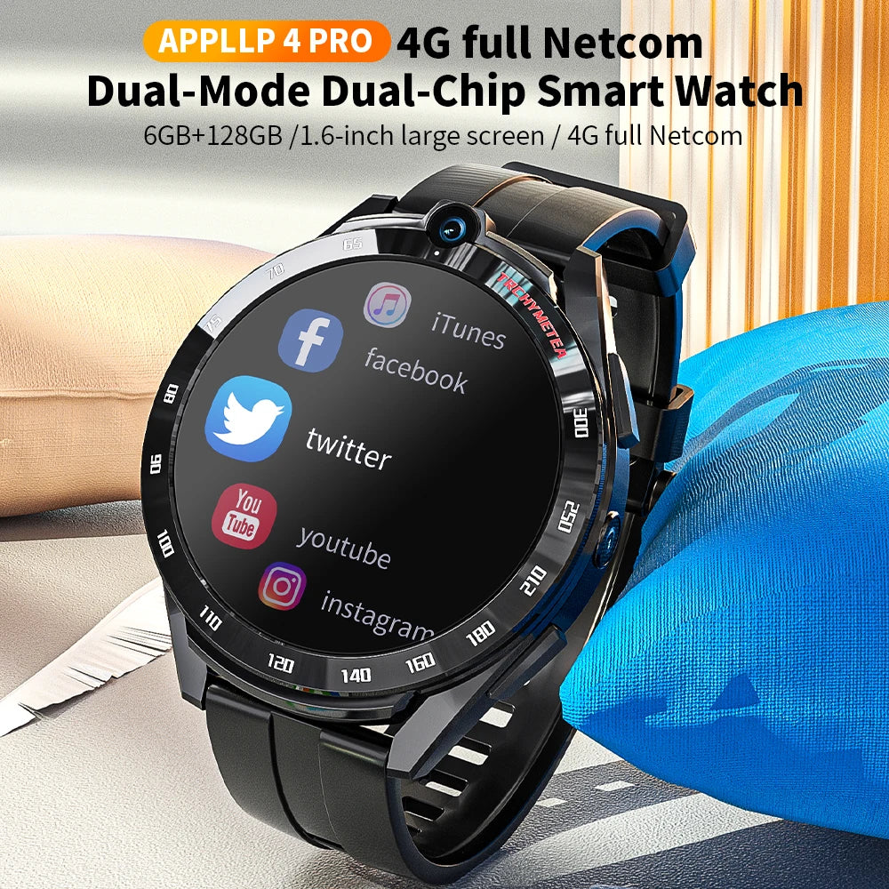 LOKMAT APPLLP 4 PRO Smart Watch Phone Android 11 Wifi Dual Camera Full Round Touch 4G Smartwatches Men RAM 4G ROM 128G GPS Watch