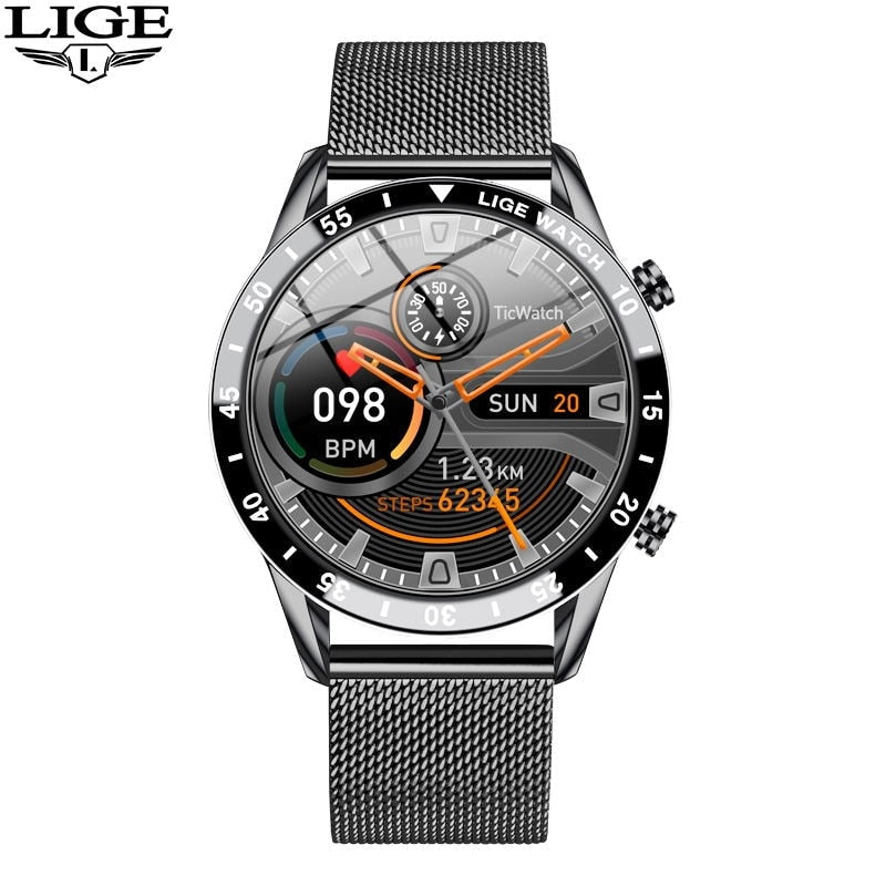 LIGE 2023 Smart Watch Men Full Circle Touch Screen Bluetooth Call Men Smartwatch Waterproof Sport Activity Fitness Watch+Box