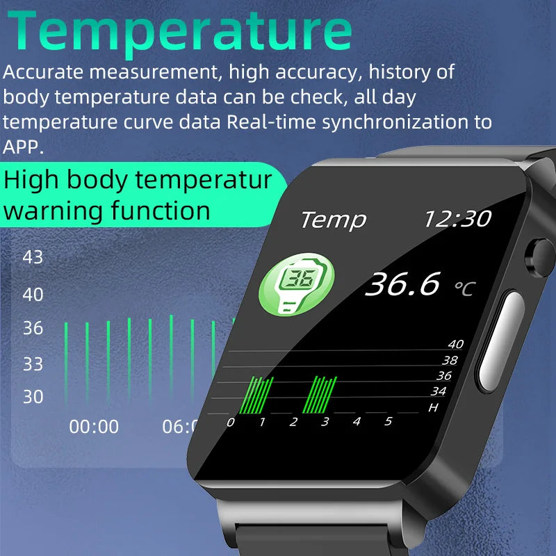 New Blood Glucose Meter Smart Watch Men ECG Heart Rate Blood Pressure Temperature Health Tracker Smart Watches For Huawei Xiaomi