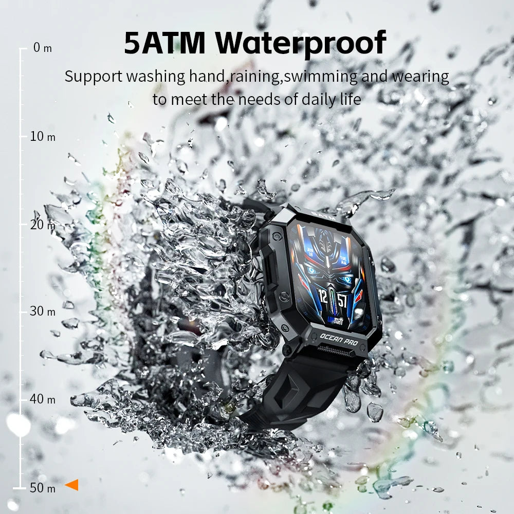 LOKMAT Ocean Pro Sport Smart Watch 5ATM Waterproof Big Full Touch Screen Rugged Smartwatches Fitness Tracker Heart Rate Monitor