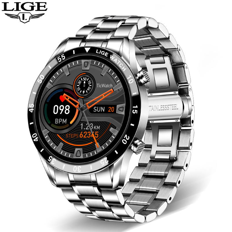 LIGE 2023 Smart Watch Men Full Circle Touch Screen Bluetooth Call Men Smartwatch Waterproof Sport Activity Fitness Watch+Box