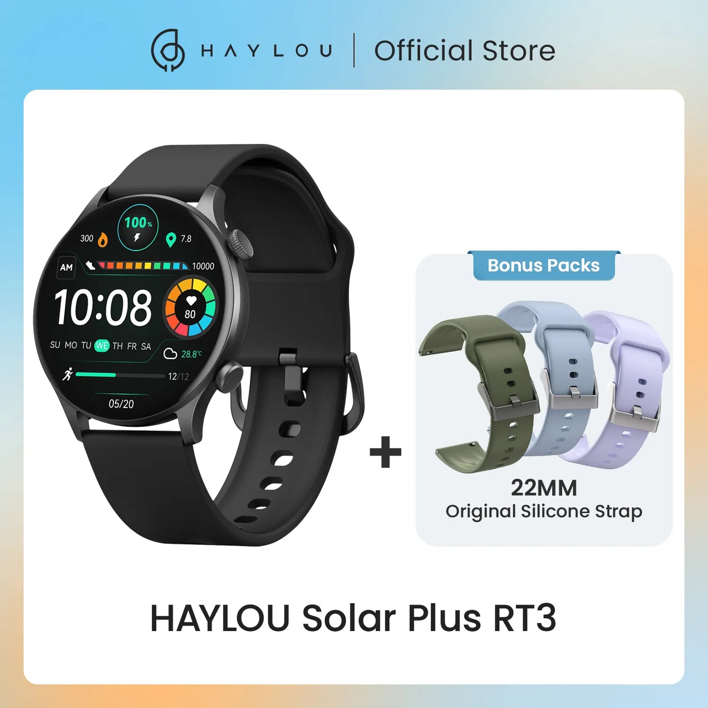 HAYLOU Solar Plus RT3 Smart Watches Custom Watch Face Heart Rate Monitor 105 Sport Models Bluetooth Phone Call IP68 Waterproof