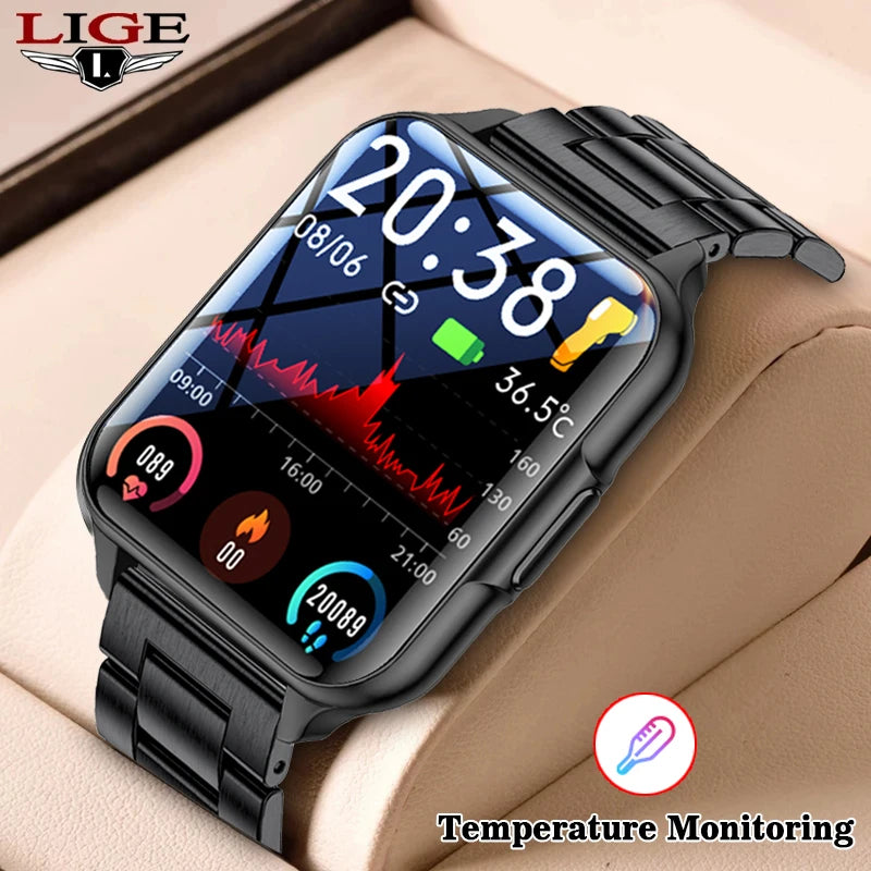 LIGE Smartwatch Body Temperature Monitoring IP68 Waterproof Watch Heart Rate Dial Wallpaper Sports Fitness Tracker Smart Watches