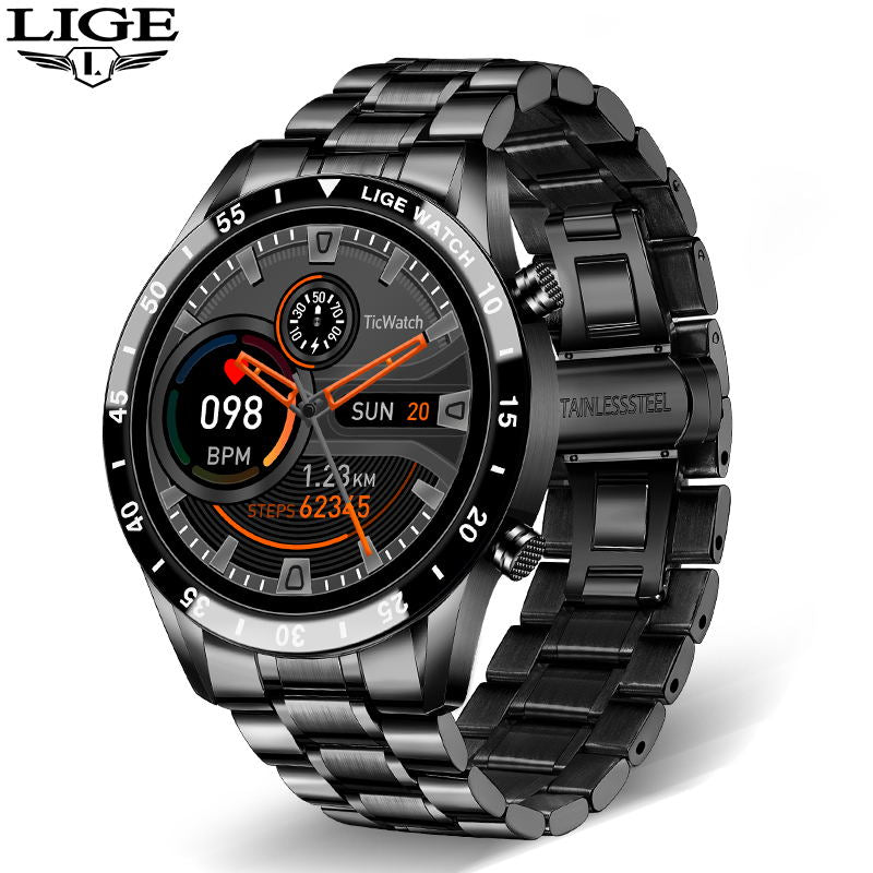 LIGE 2023 Smart Watch Men Full Circle Touch Screen Bluetooth Call Men Smartwatch Waterproof Sport Activity Fitness Watch+Box